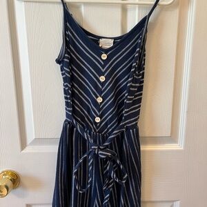 Striped Navy Blue Button-Down Romper